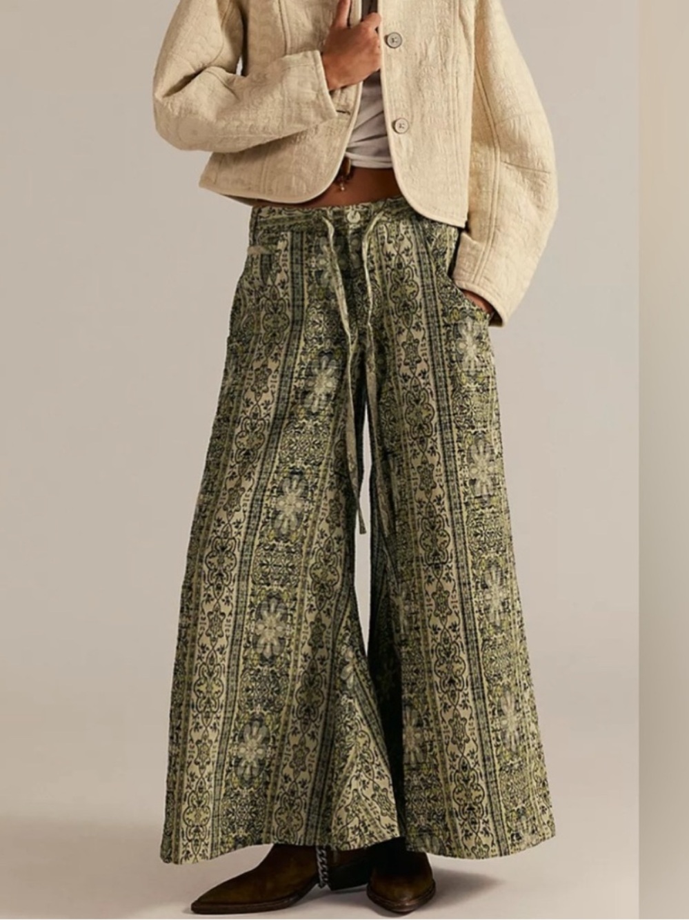 NWT FREE PEOPLE Lemongrass Dahlia Wide Leg Pants SZ: 8